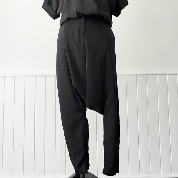Zara Basic Black Plunge Neck Ankle Zip Harem Jumpsuit Size S - Picture 6 of 15